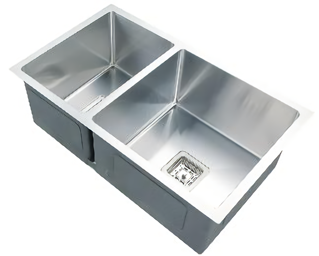 Handmade POS 304 Stainless Steel Double Kitchen Sink - 750×450×235mm, 10-Year Warranty!