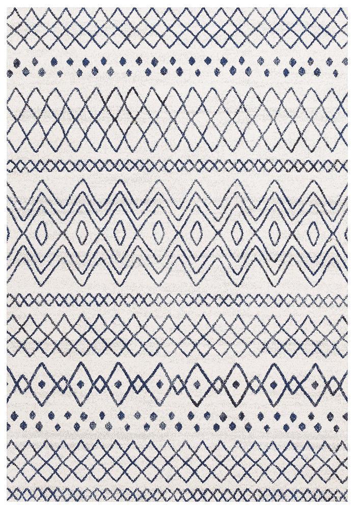 Hot Deal! Oasis Nadia Rustic Tribal Rug in White & Blue