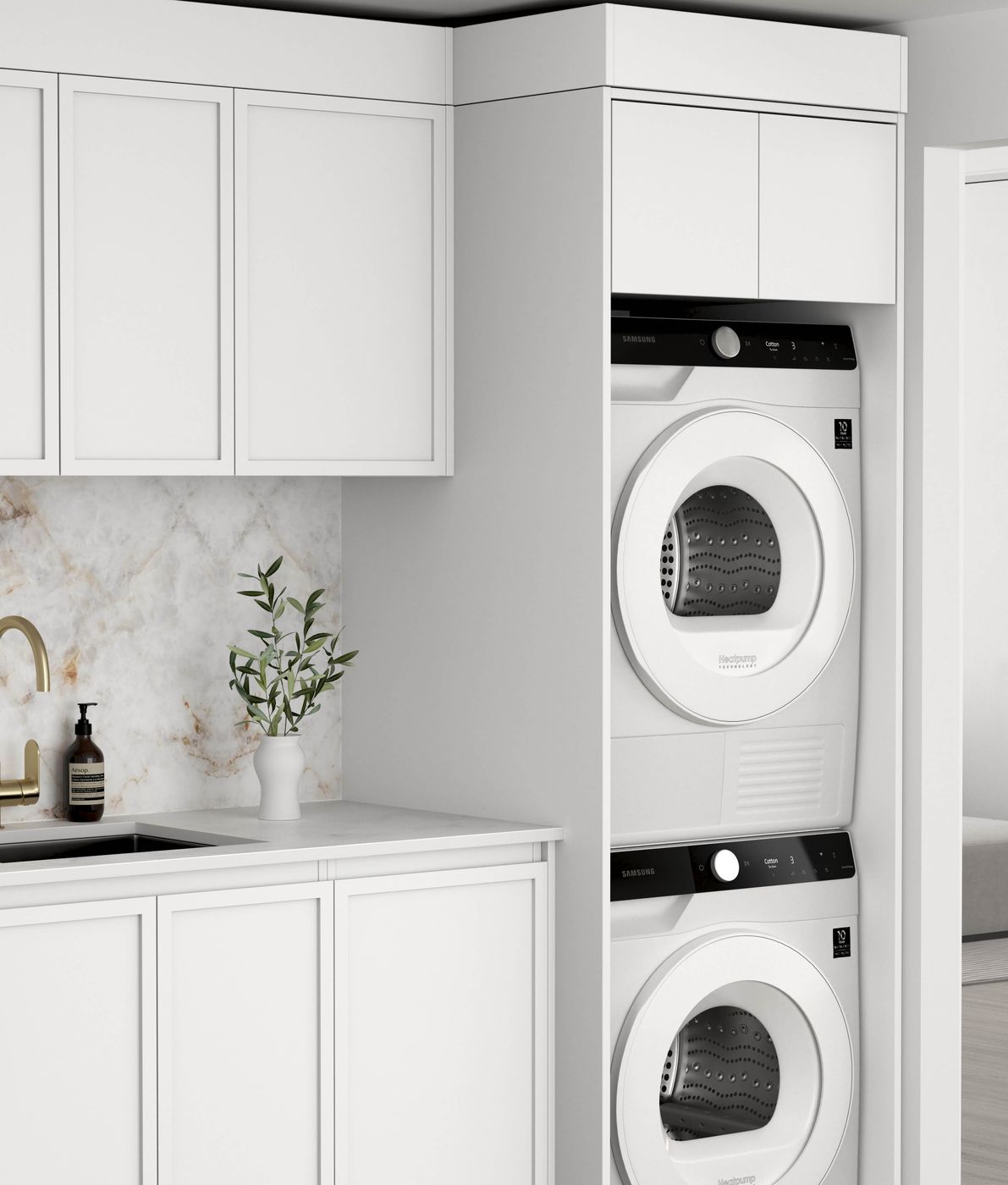 Hampshire White Laundry Cabinet Set 1715x600x2100 - Set C | Great Value