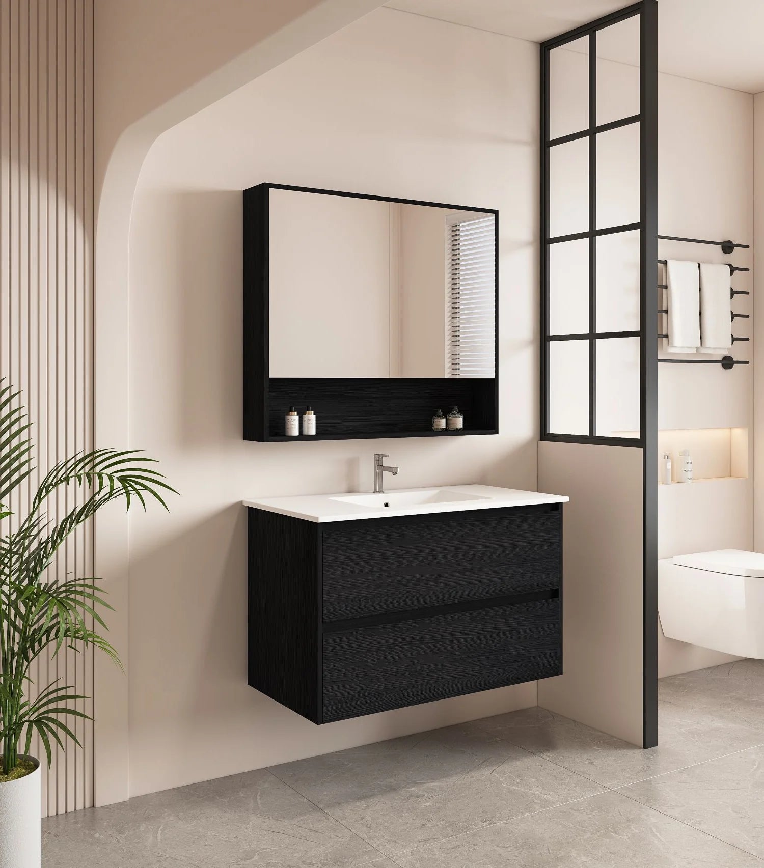 HERA Black Oak Wall-Hung MDF Vanity Cabinet - All Sizes Available