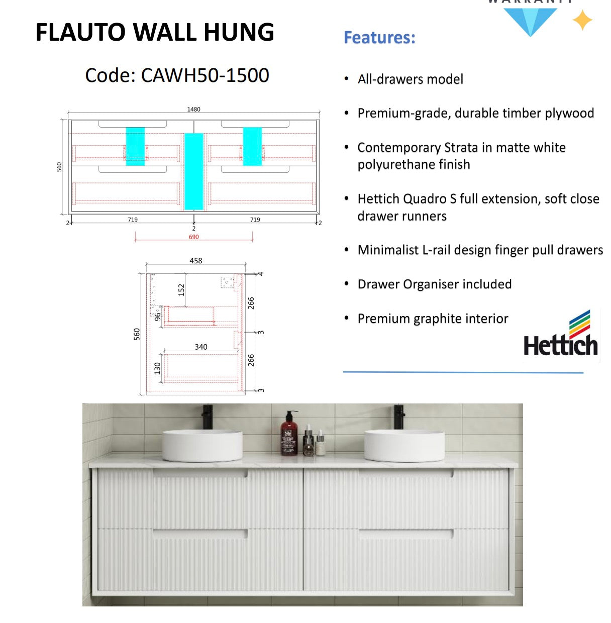 Get Your FLAUTO Matte White Wall-Mounted Bathroom Vanity in All Sizes Now!