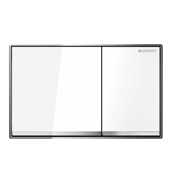 Geberit Sigma60 Dual Flush Plate - Premium White Glass Finish with Chrome Trim for Modern Bathrooms