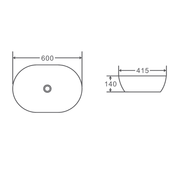 Evea Oval Above - Counter Basin with Self - Cleaning Surface (600x415x140)