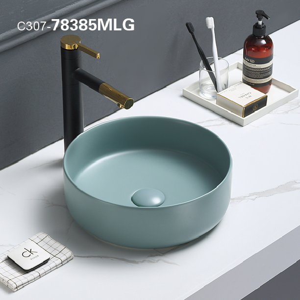 Hot Deal! POSEIDON Round Matte Green Ceramic Above - Counter Basin (346x346x114mm)