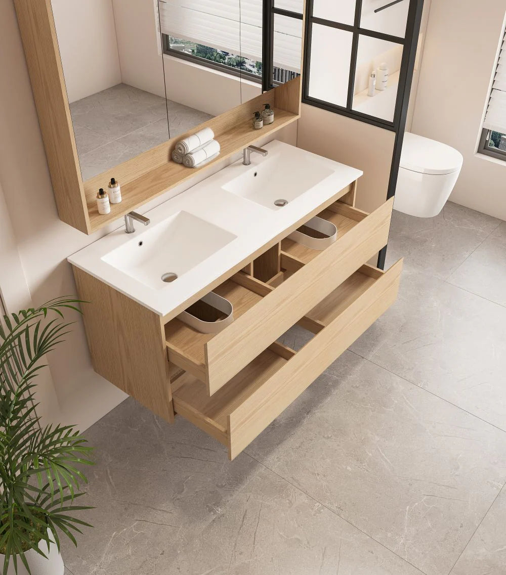 HERA MDF Wall-Mounted Tas Oak Vanity Cabinet in Various Sizes
