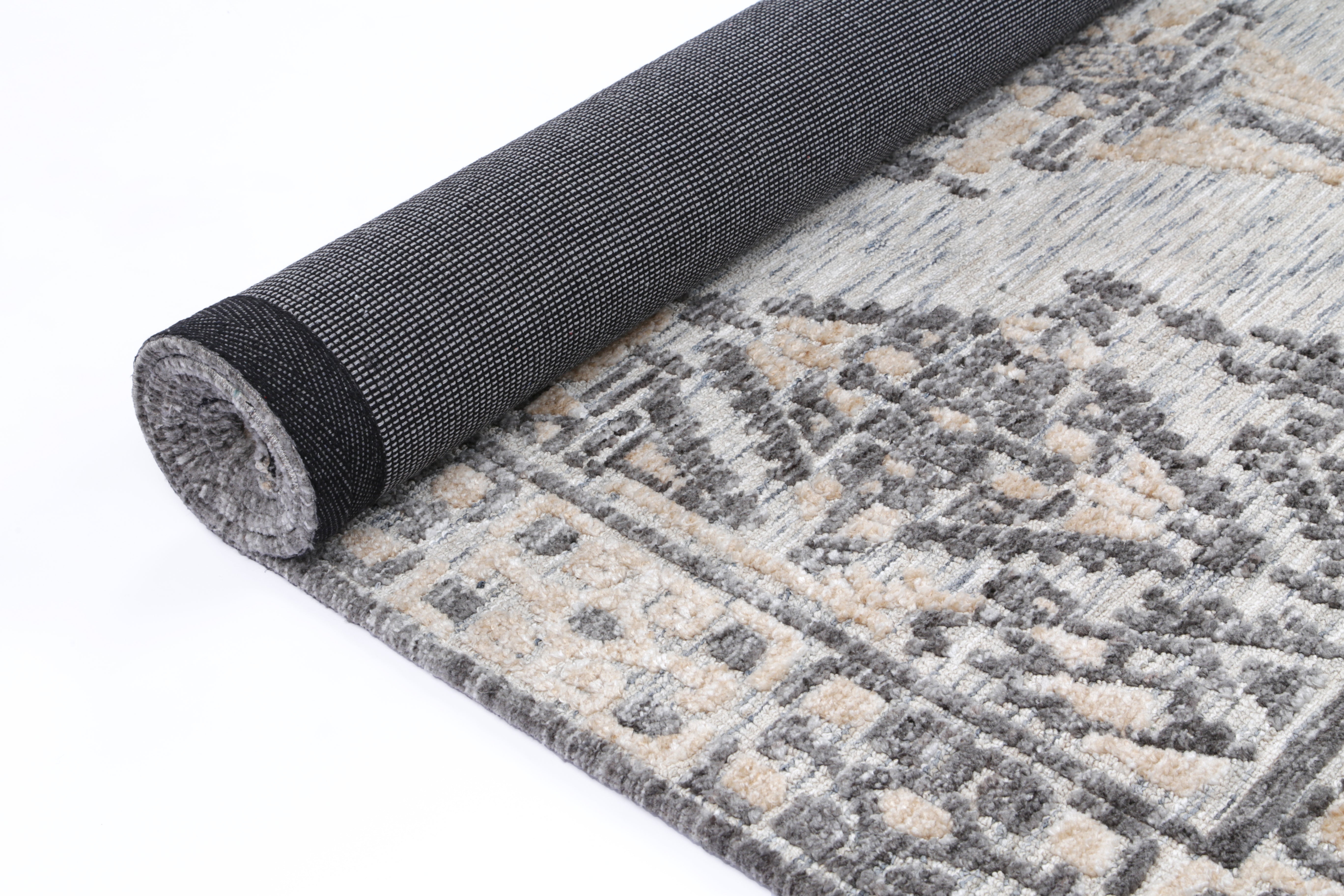 Ambarsar Beige and Charcoal Cotton-Polyester Blend Luxury Rug