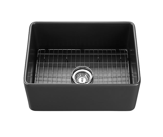 Matte Black Chelsea Fireclay Single Farmhouse Kitchen Sink 660x451x253