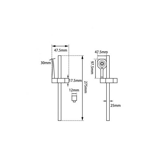 Black Square Handheld 3-Function Shower Set with Adjustable Rail