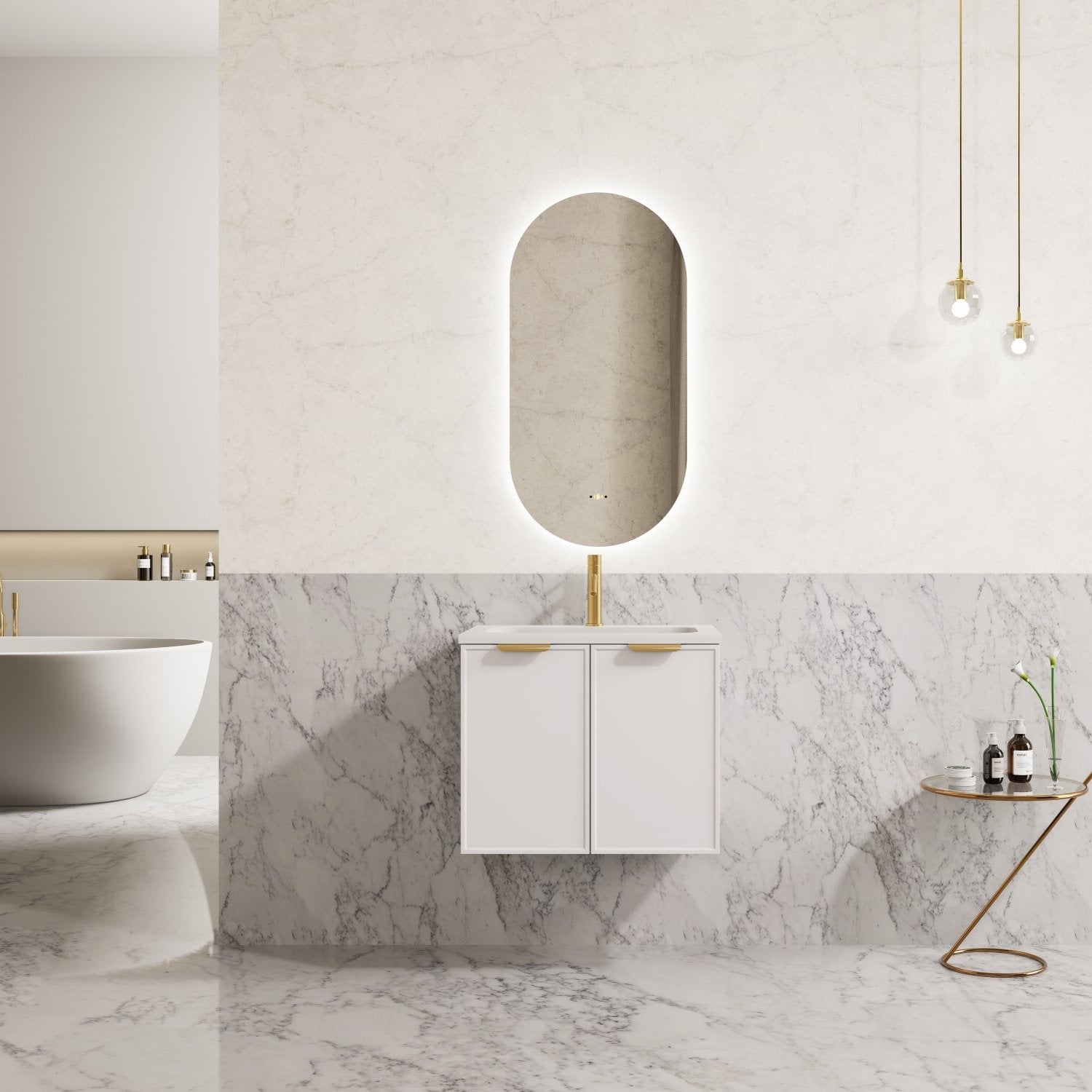 600mm Miami Matte White Wall - Hung PVC Bathroom Cabinet