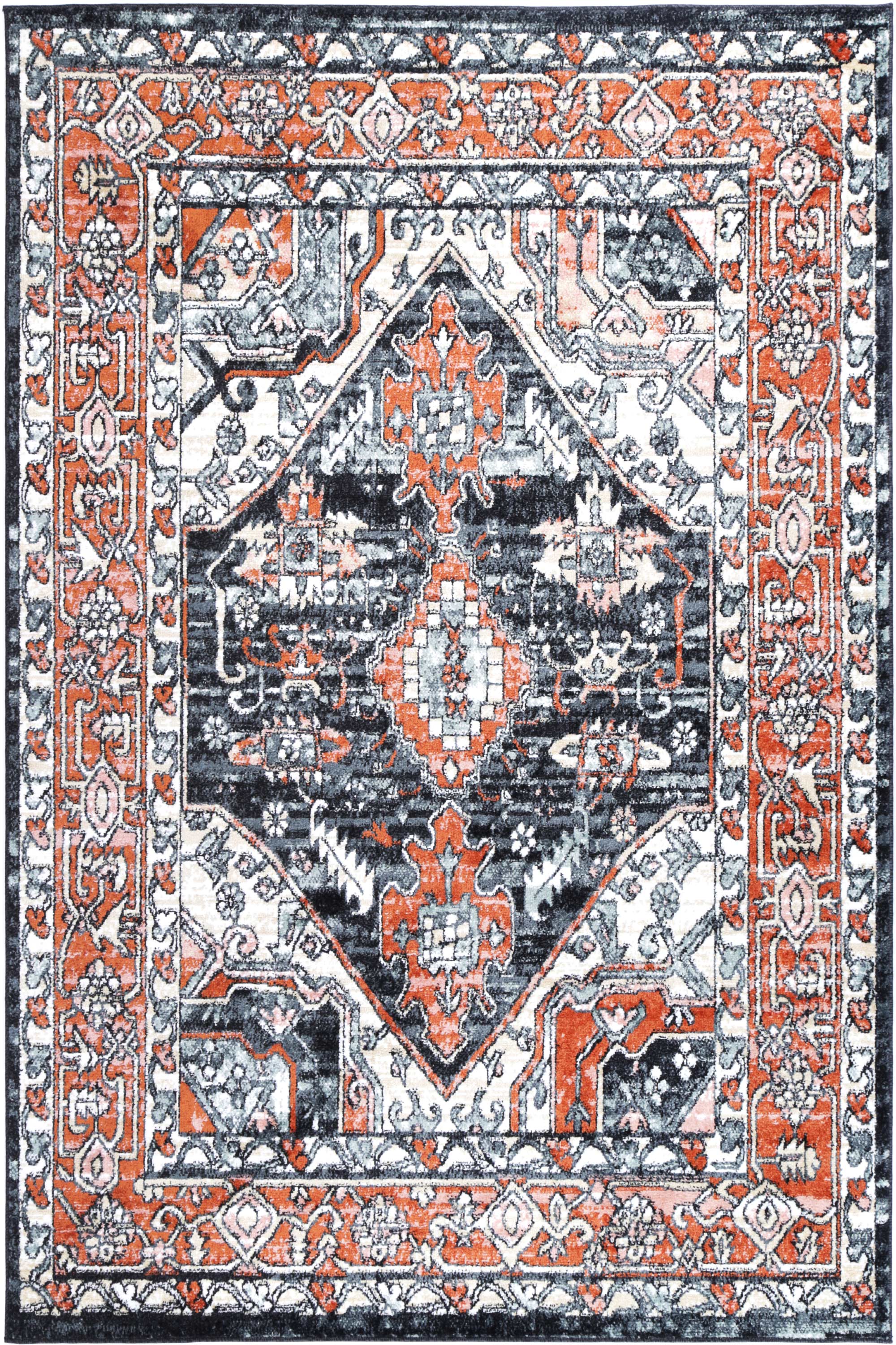 Exclusive Anatolia Traditional Terracotta and Black Polypropylene Rug for High-Traffic Areas