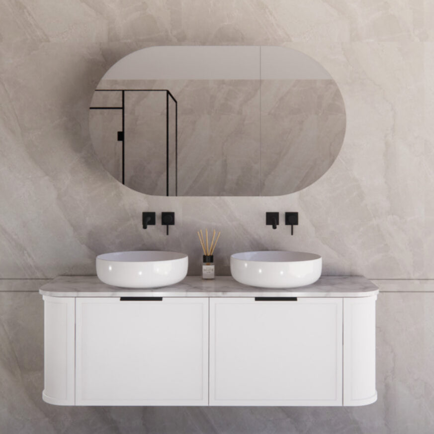 Matte White ABS Houston Curved Wall - Hung Vanity in All Sizes