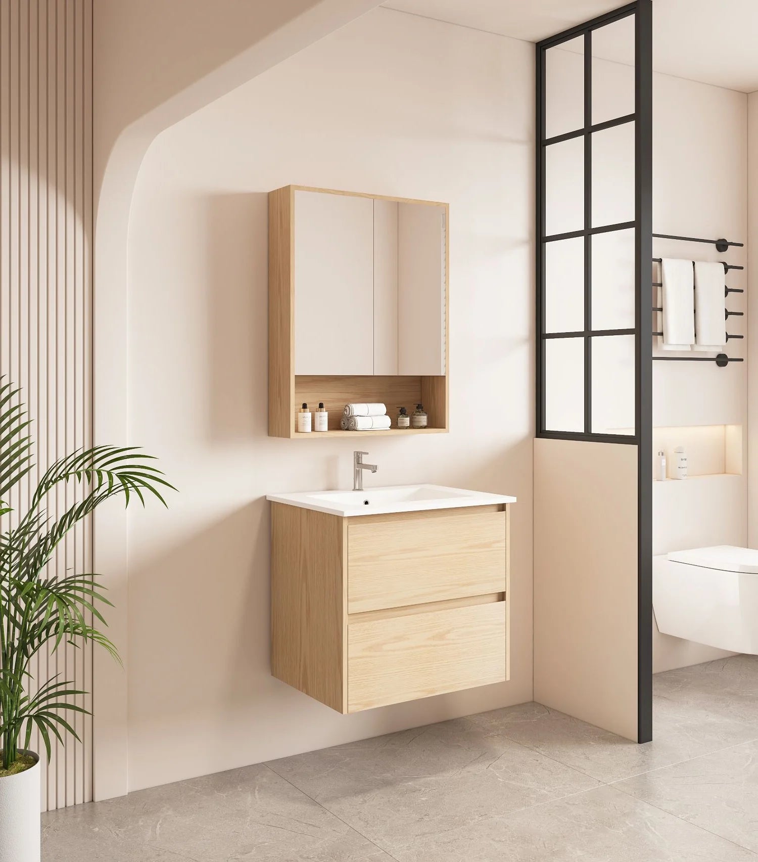 HERA MDF Wall-Mounted Tas Oak Vanity Cabinet in Various Sizes