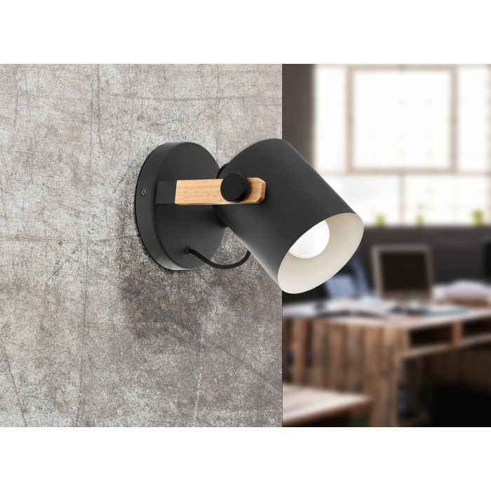 Stylish Steel Black HORNWOOD Wall Light with Timber Accents