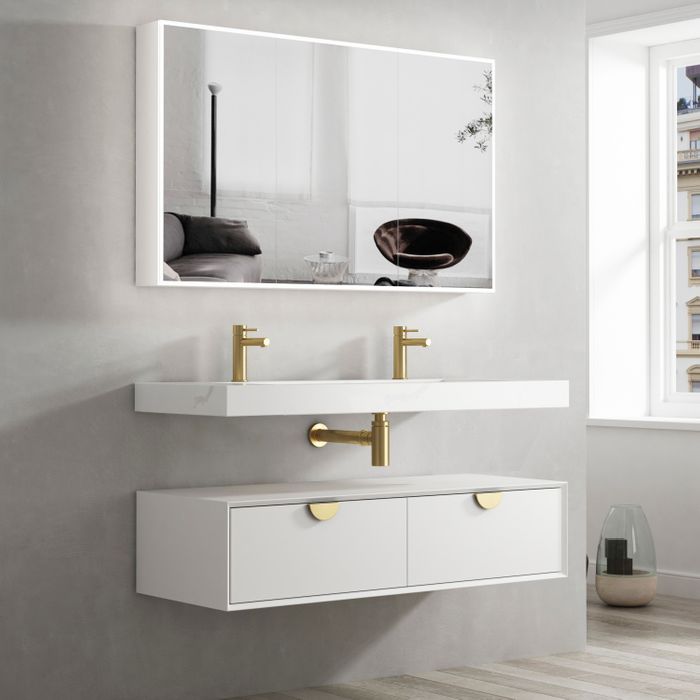 Hot Deal! Moonlight Solid Surface Rectangle Basin (1200x460x80) with Optional Mixer & Bottle Trap