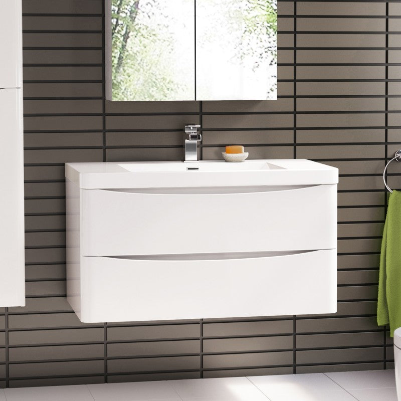 ANCONA 900mm Gloss White Wall - Hung Vanity for Contemporary Bathrooms