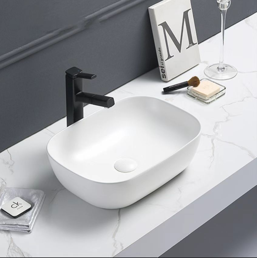 Hot Deal: POSEIDON Rectangle Matte White Ceramic Basin (465x320x137)