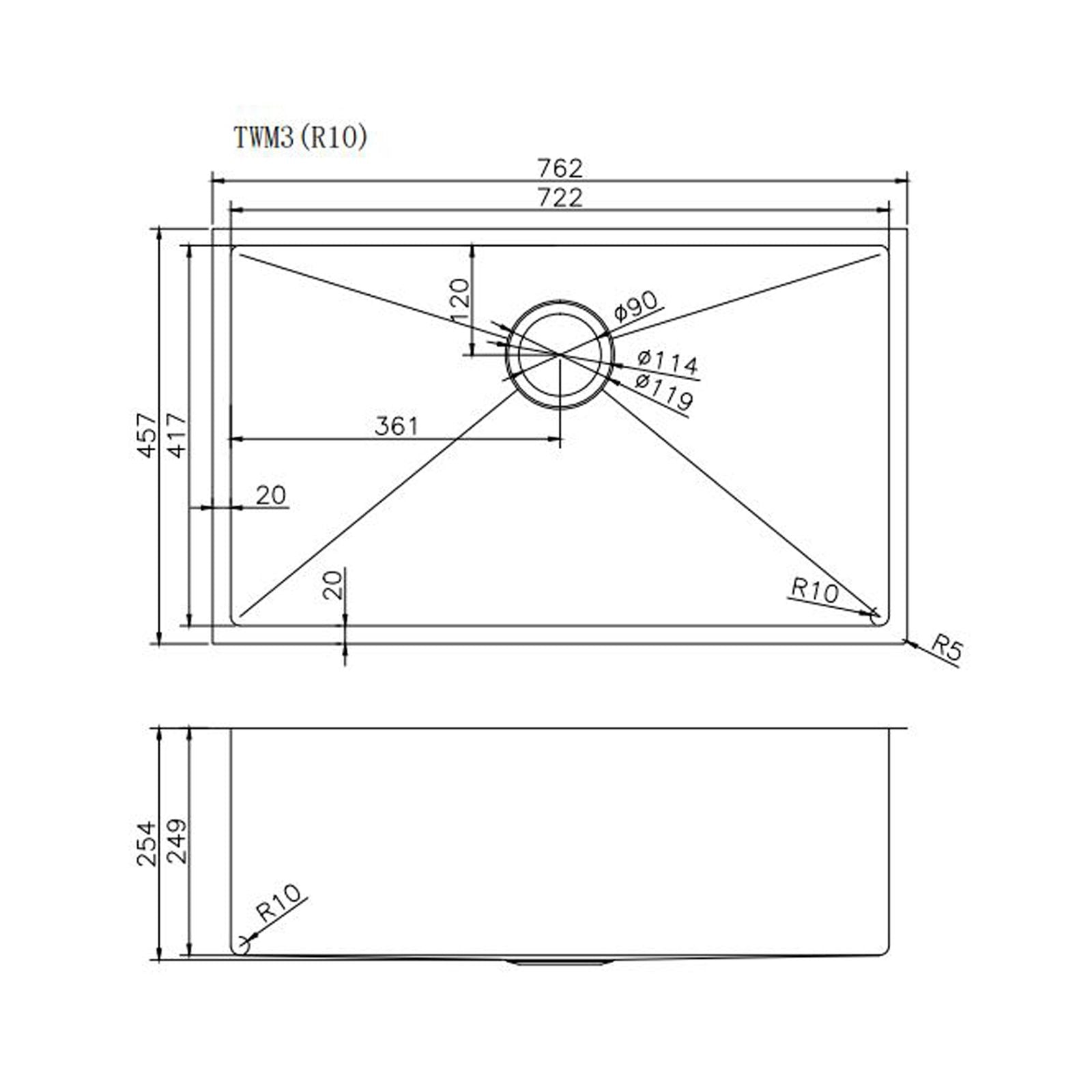 Limited Offer! Handmade Chrome 304 Stainless Steel Single Bowl Kitchen Sink, 762x457x254mm