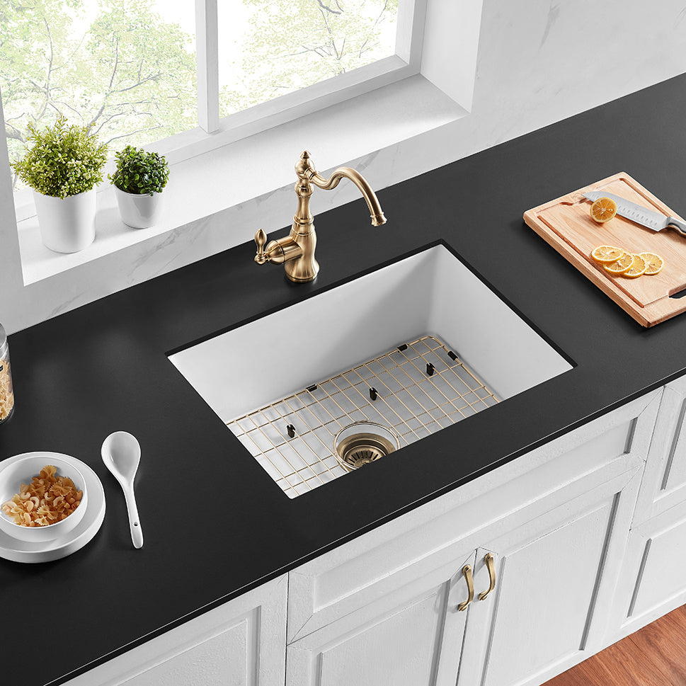 Hot Deal! Gloss White Fireclay Undermount Kitchen Sink (677x470x254mm) - POS Camden