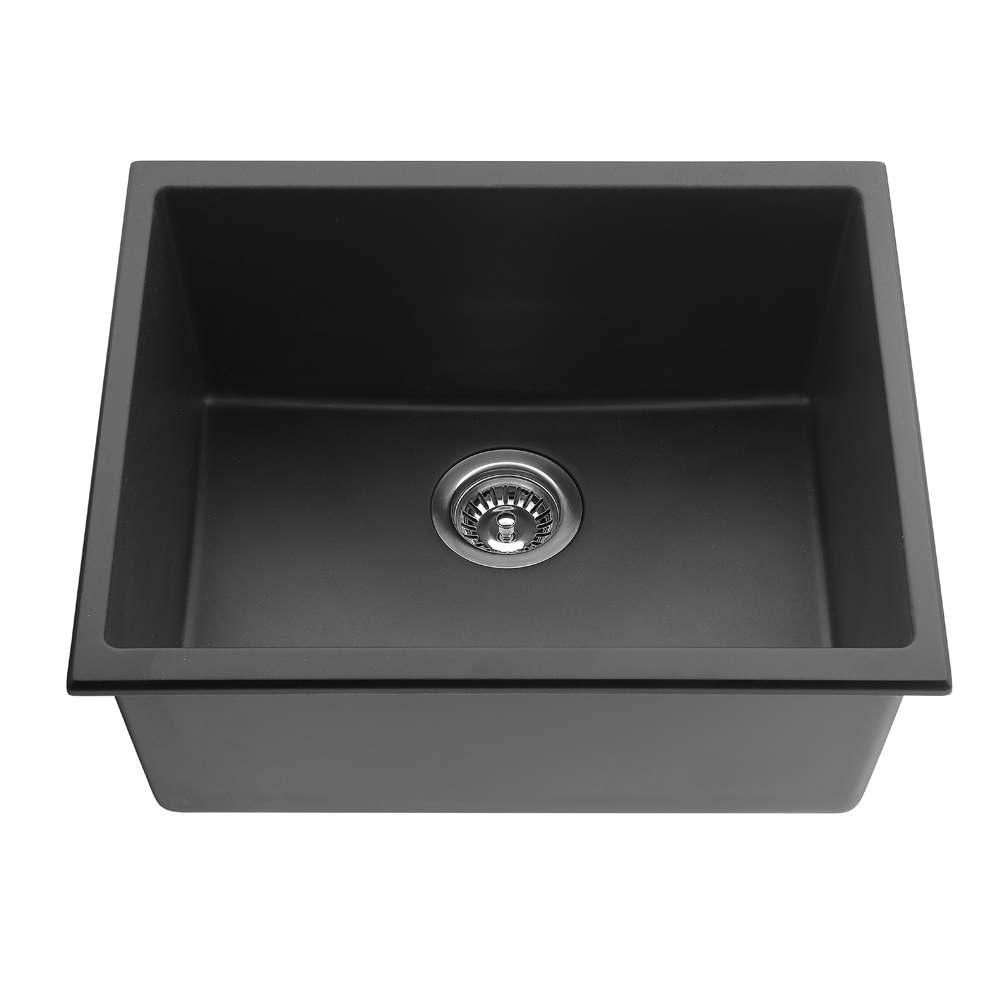 Hot Sale! Matte Black POS Quartz Undermount Single Kitchen Sink, Size 543x457x250