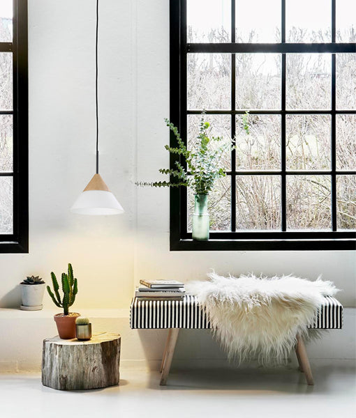 Hot Sale! Scandinavian Style Blonde Wood & Opal Glass Wide Cone Interior Single Pendant Light