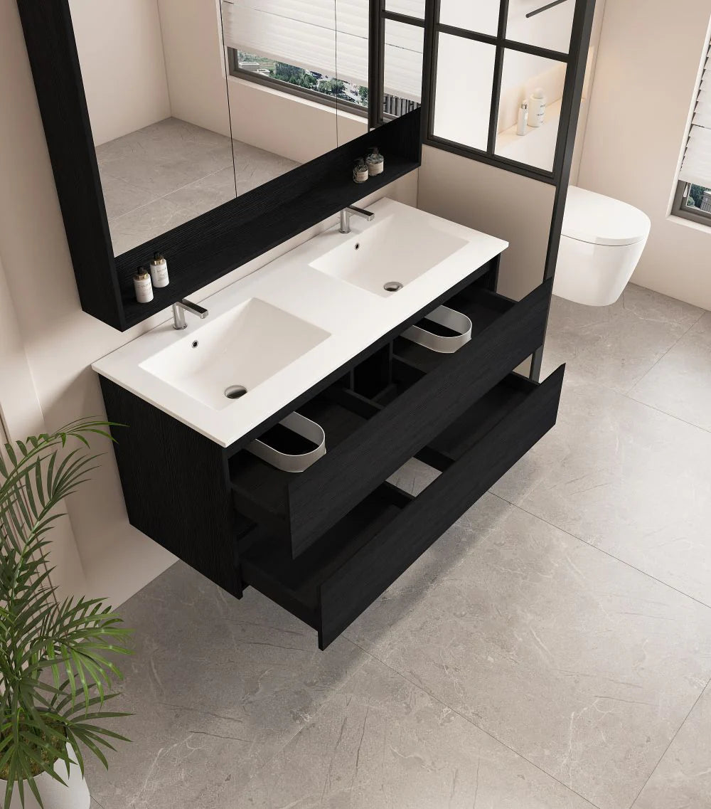 HERA Black Oak Wall-Hung MDF Vanity Cabinet - All Sizes Available