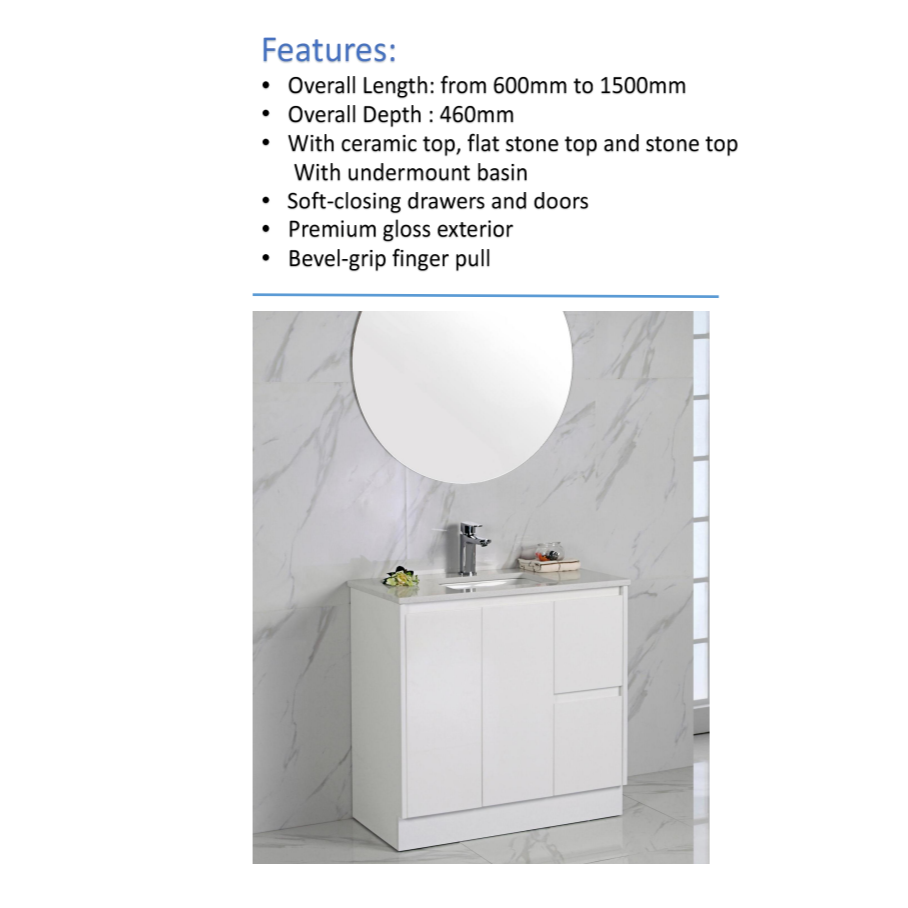 ALICE Gloss White Freestanding Vanity (All Sizes) - Ideal for Bathrooms
