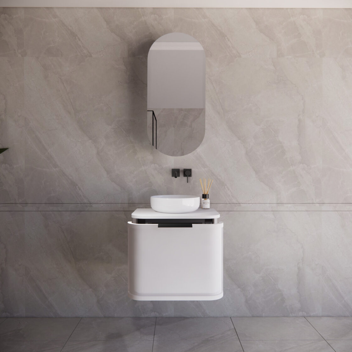 Matte White ABS Houston Curved Wall - Hung Vanity in All Sizes