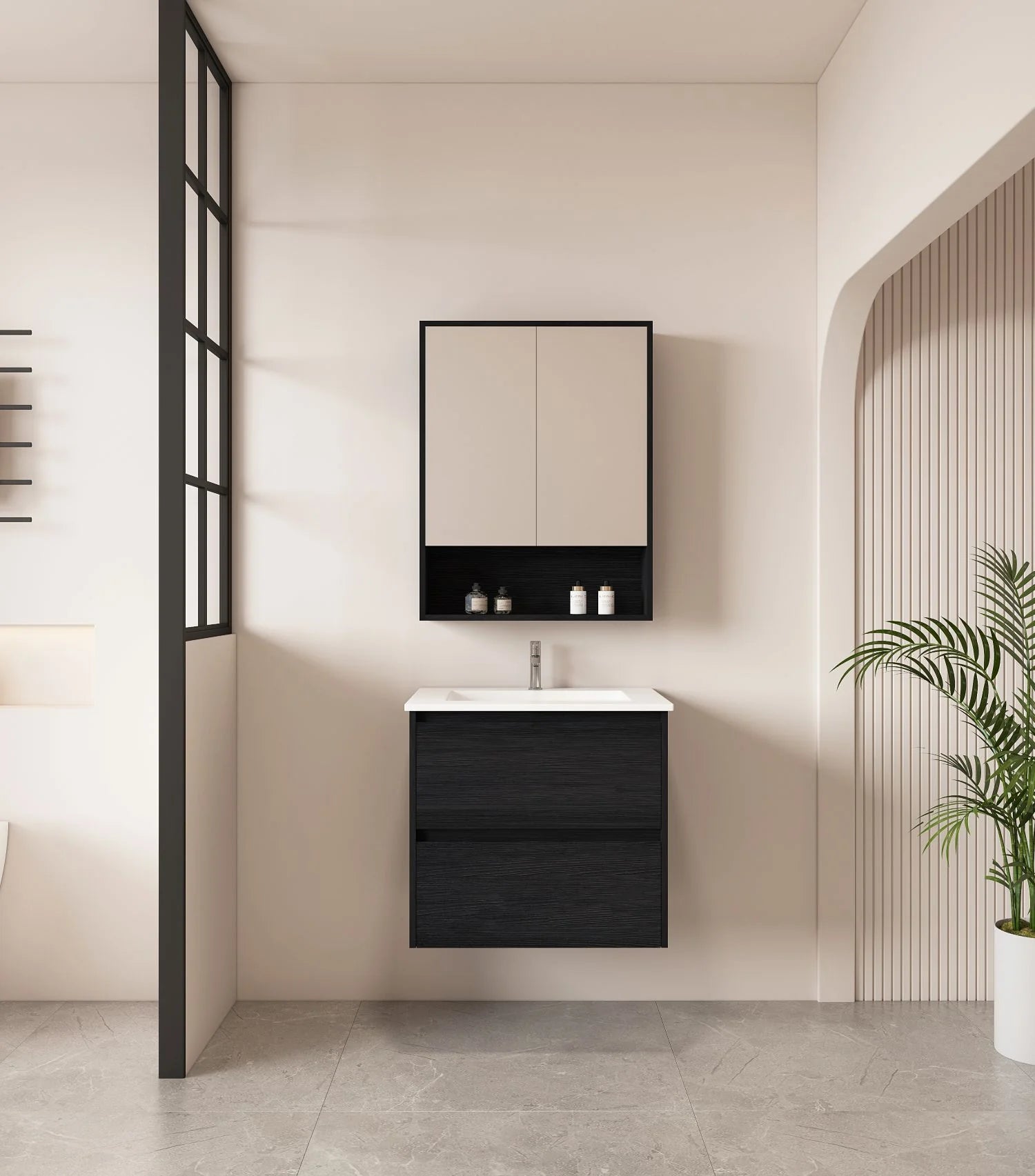 HERA Black Oak Wall-Hung MDF Vanity Cabinet - All Sizes Available