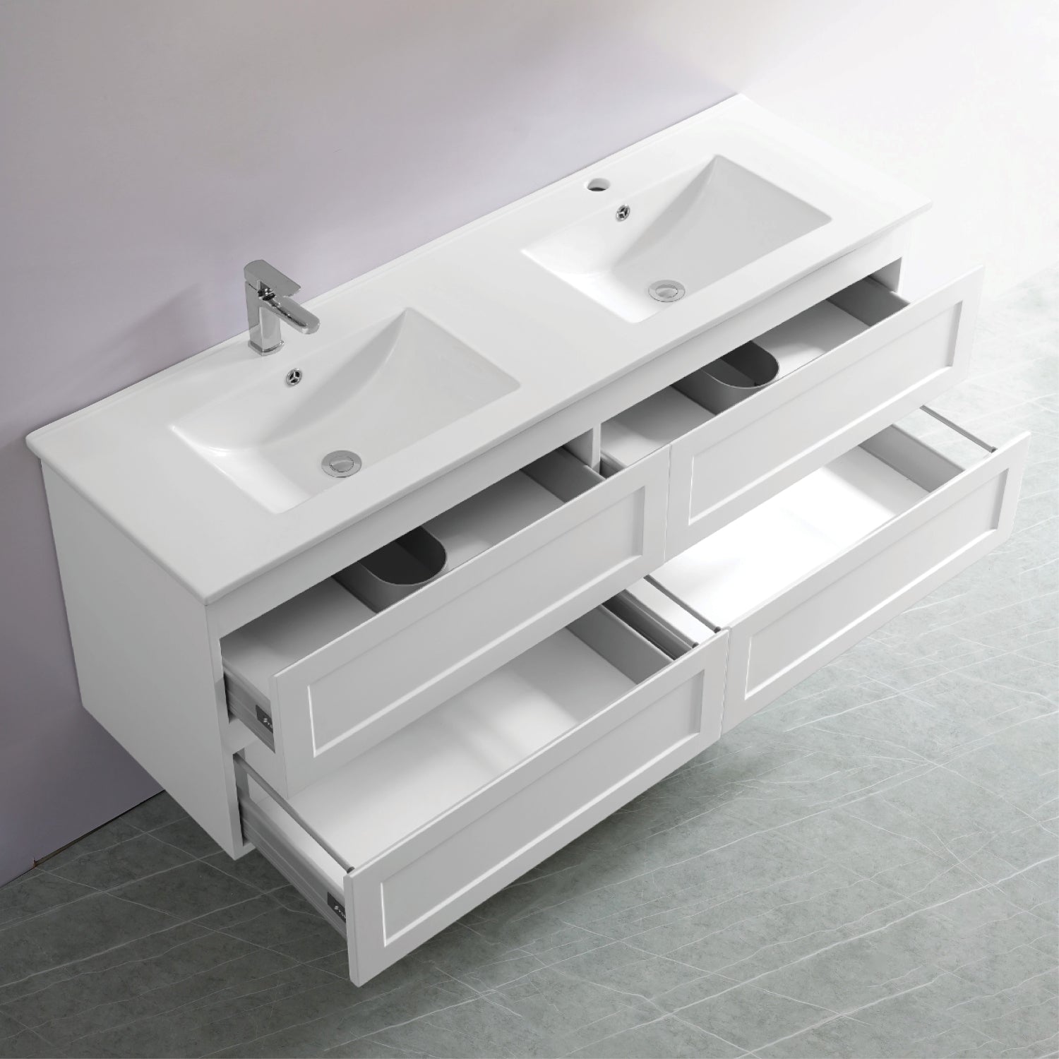 1500mm Fremantle Wall-Hung PVC Vanity Cabinet in Matte White (Single/Double Bowl) - Premium Quality
