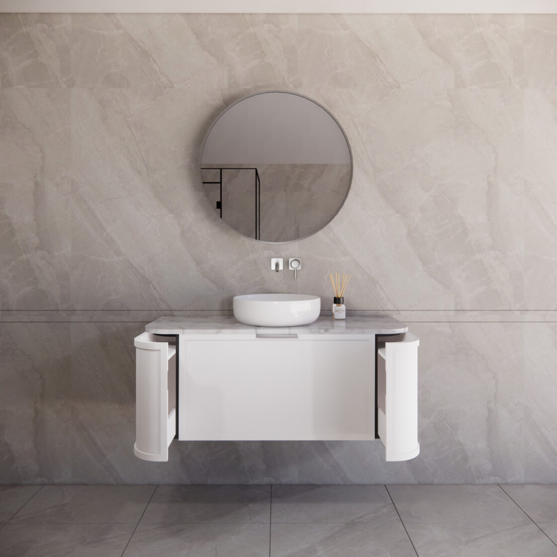 Matte White ABS Houston Curved Wall - Hung Vanity in All Sizes