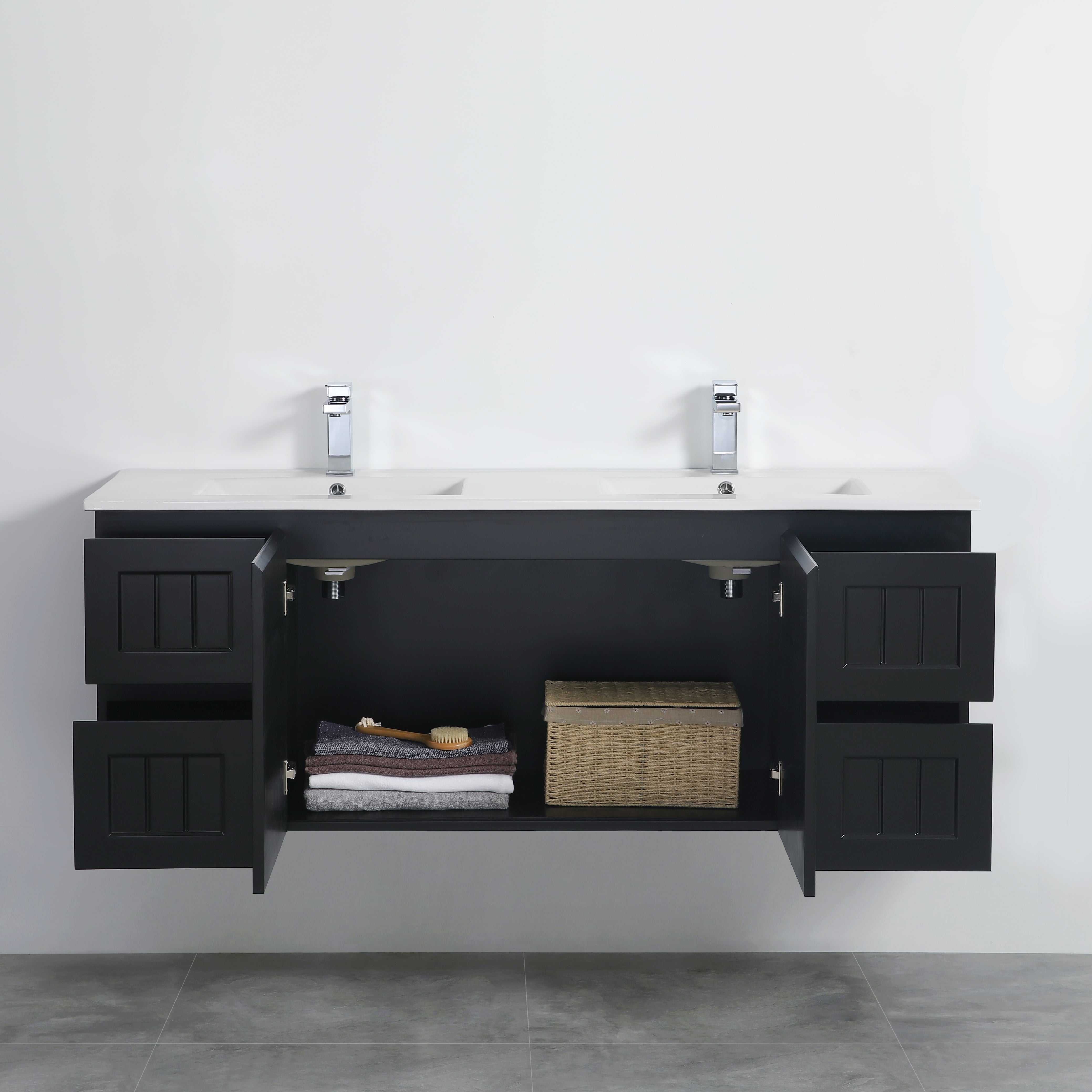 Matte Black ACACIA Shaker PVC Wall-Hung Vanity 1500mm (Single or Double Bowl)