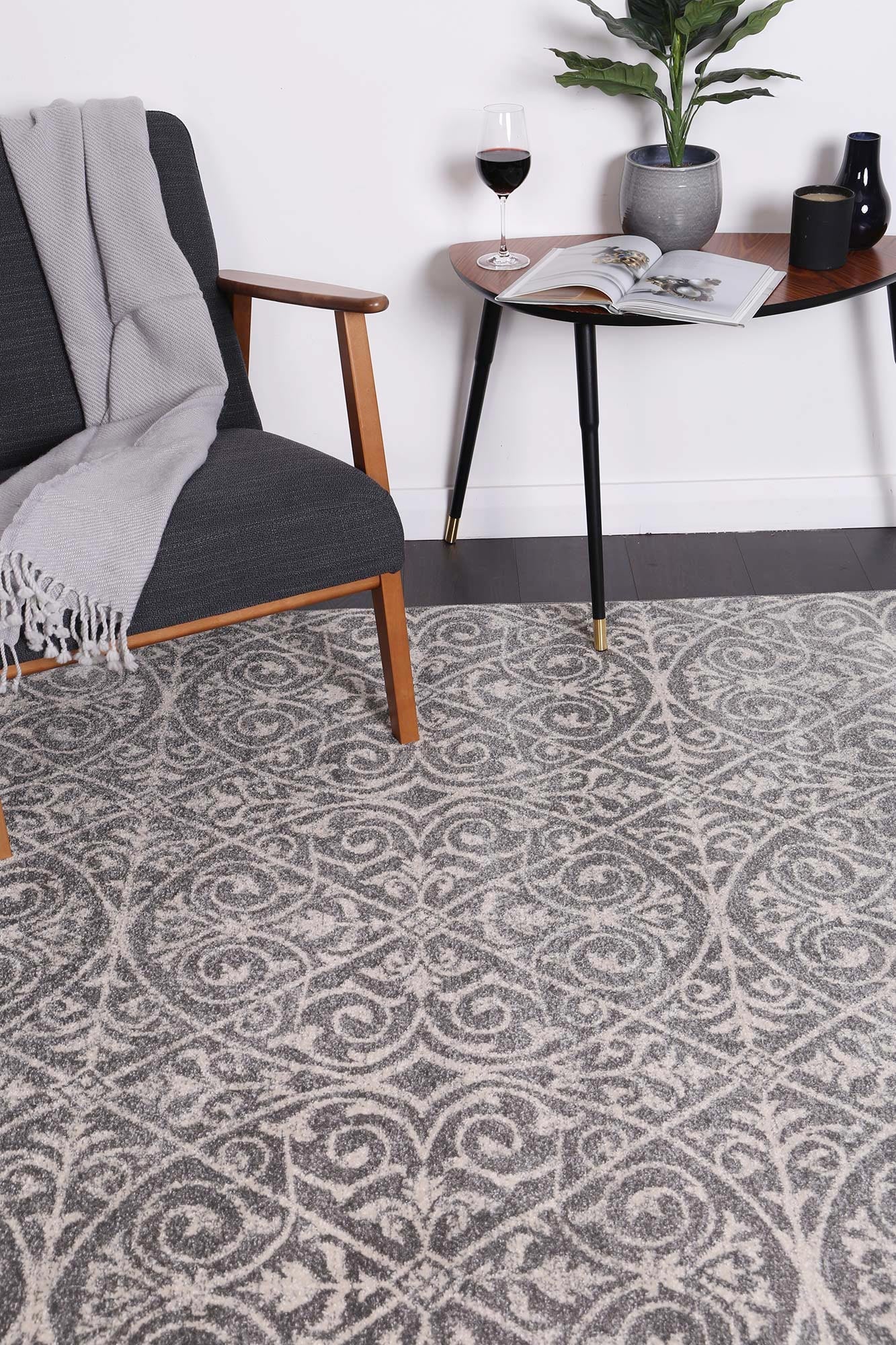Stunning Katherine Grey and Ivory Handmade Rug with Antique Motifs