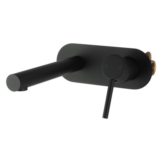 LUCID PIN Modern Round Matte Black Wall - Mounted Bathtub and Basin Mixer with Spout
