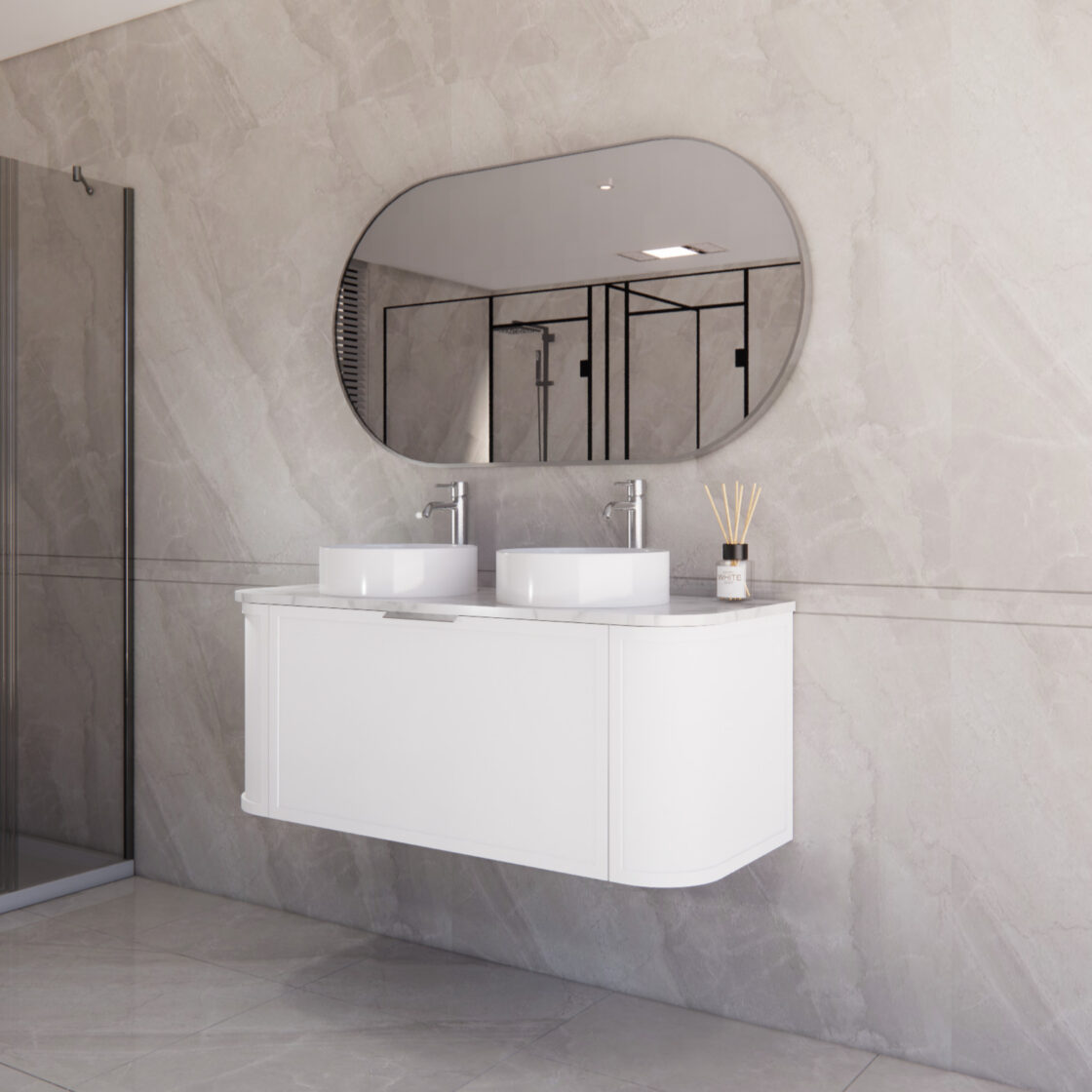 Matte White ABS Houston Curved Wall - Hung Vanity in All Sizes