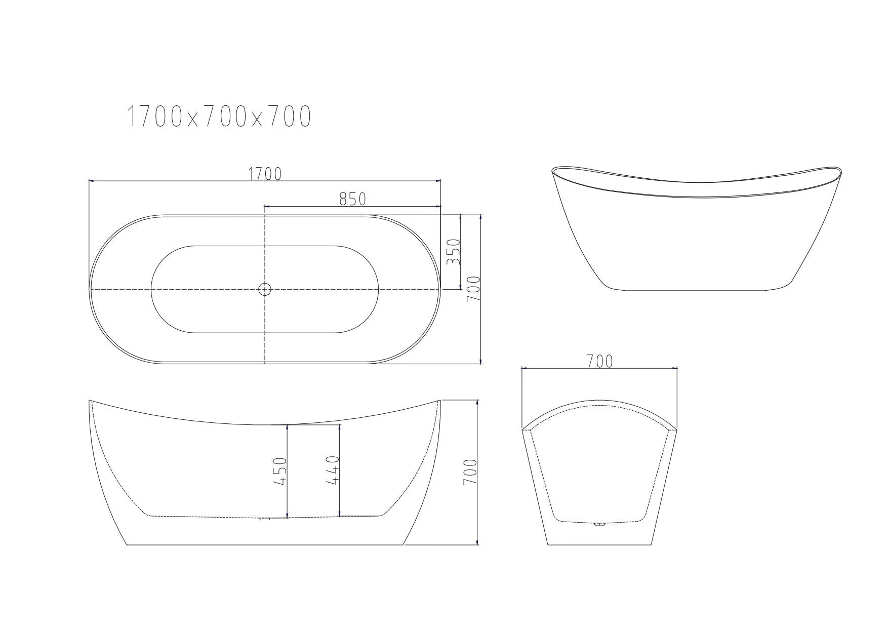 1700mm Opal White Luxury Freestanding Bathtub for Relaxing Baths