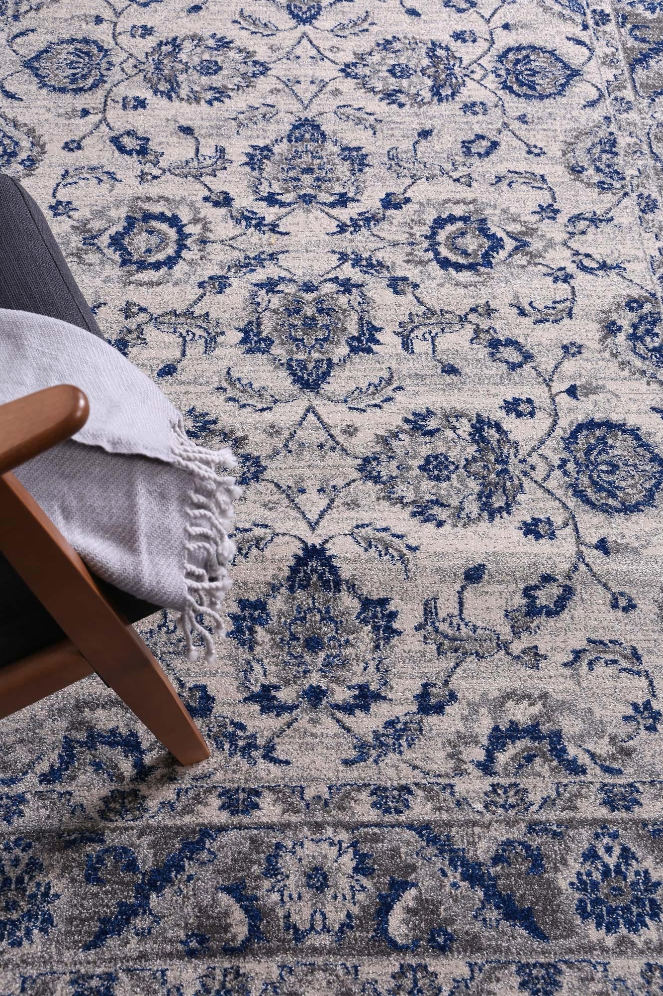 Stunning Cassandra Blue and Ivory Handmade Rug with Timeless Design