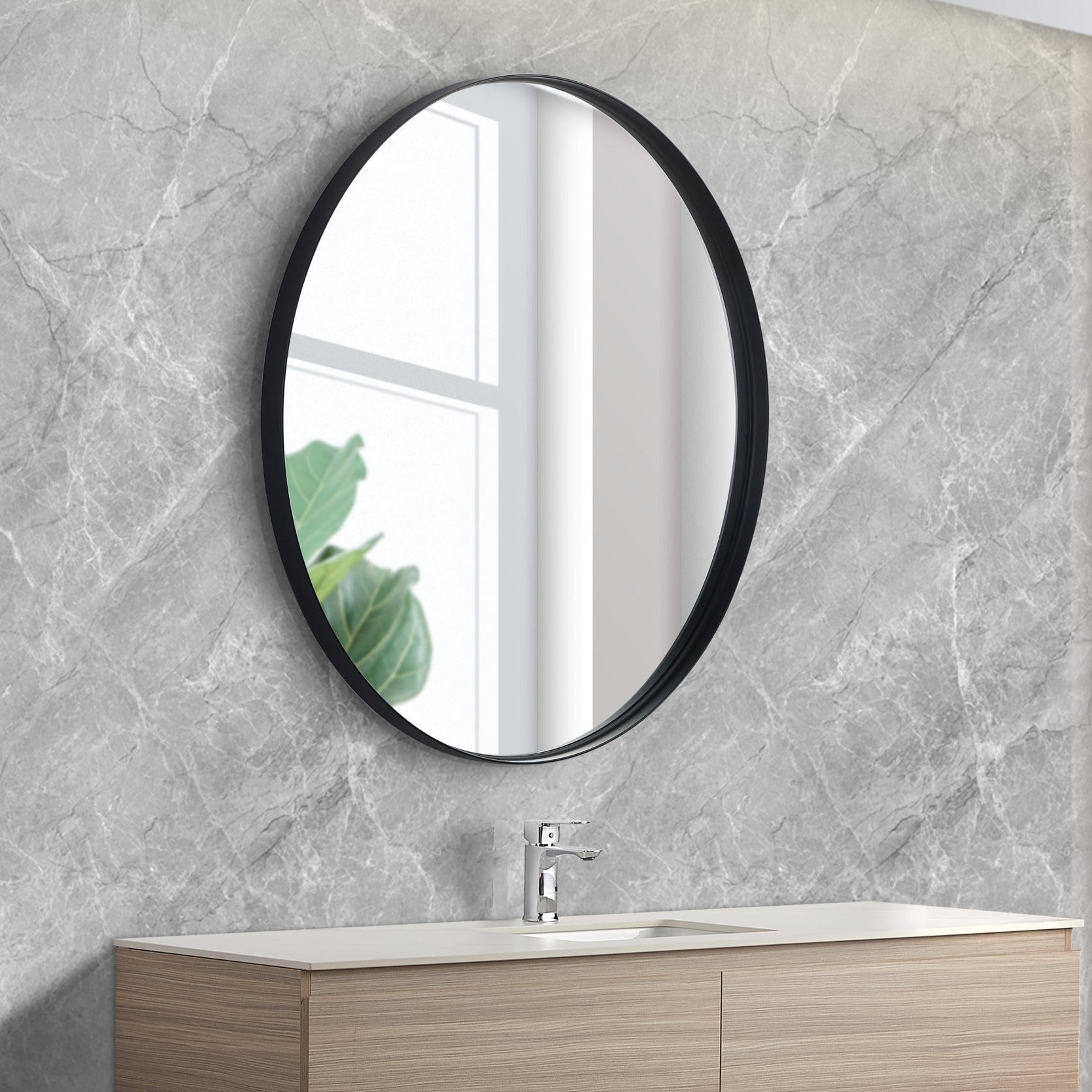 Hot Deal! Poseidon Matte Black Round Framed Mirror in 600/700/800mm Sizes