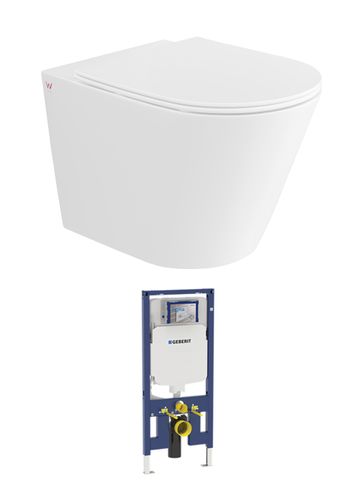 Alzano White Rimless Wall - Hung Toilet Pan with High - Quality Cistern
