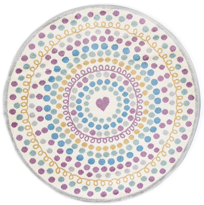 Piccolo Kids Rug in Multi - Colour and Pink Polka Dot Love Heart Design