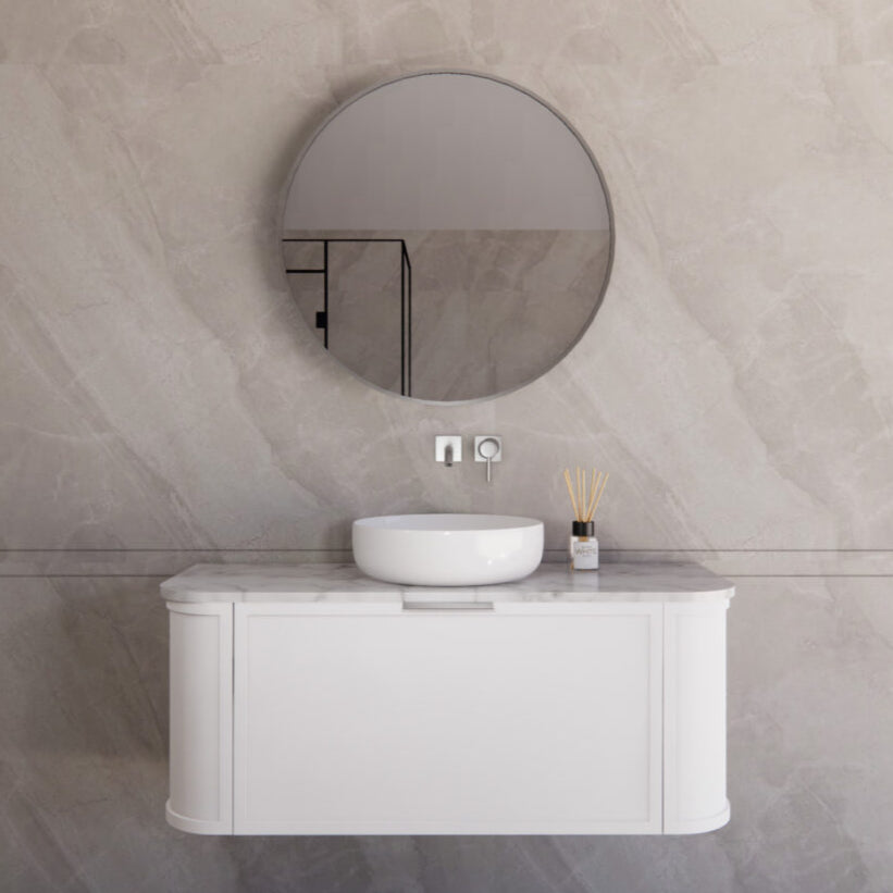Matte White ABS Houston Curved Wall - Hung Vanity in All Sizes