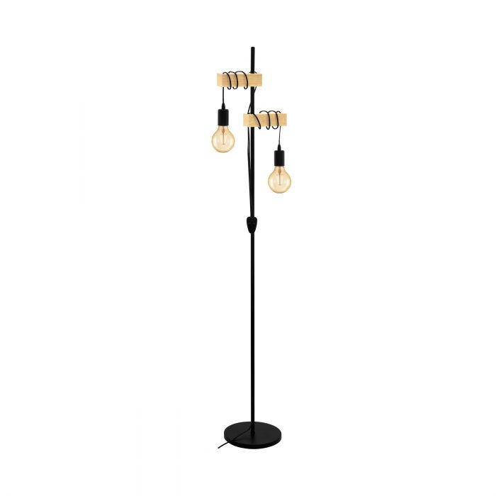 Rustic Townshend Floor Light with Black Steel and Brown Solid Wood