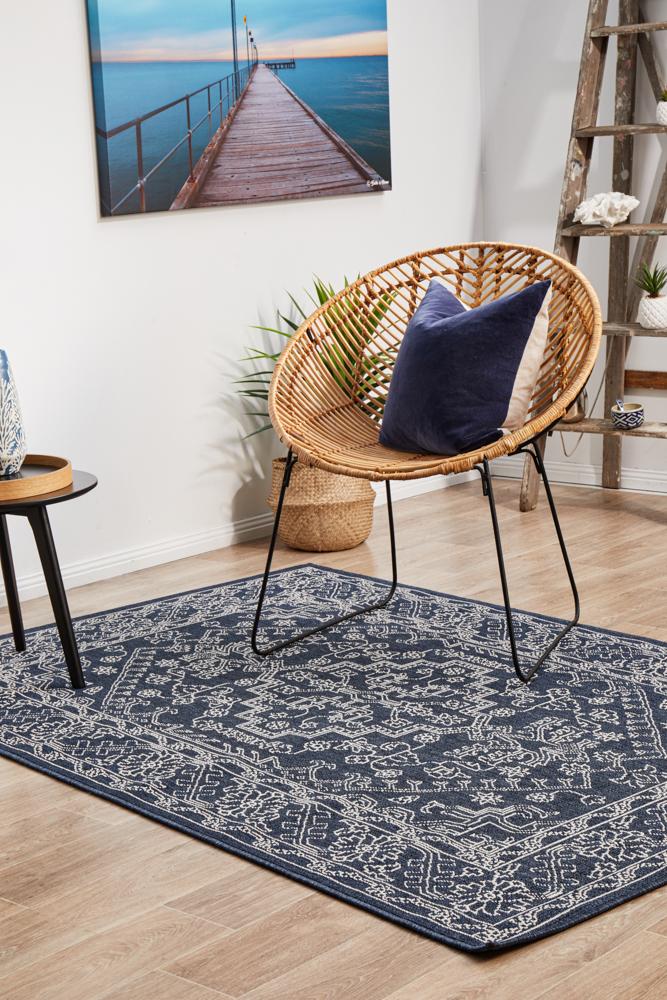 Stylish Ocean Navy Durable Outdoor and Indoor Polypropylene Rug
