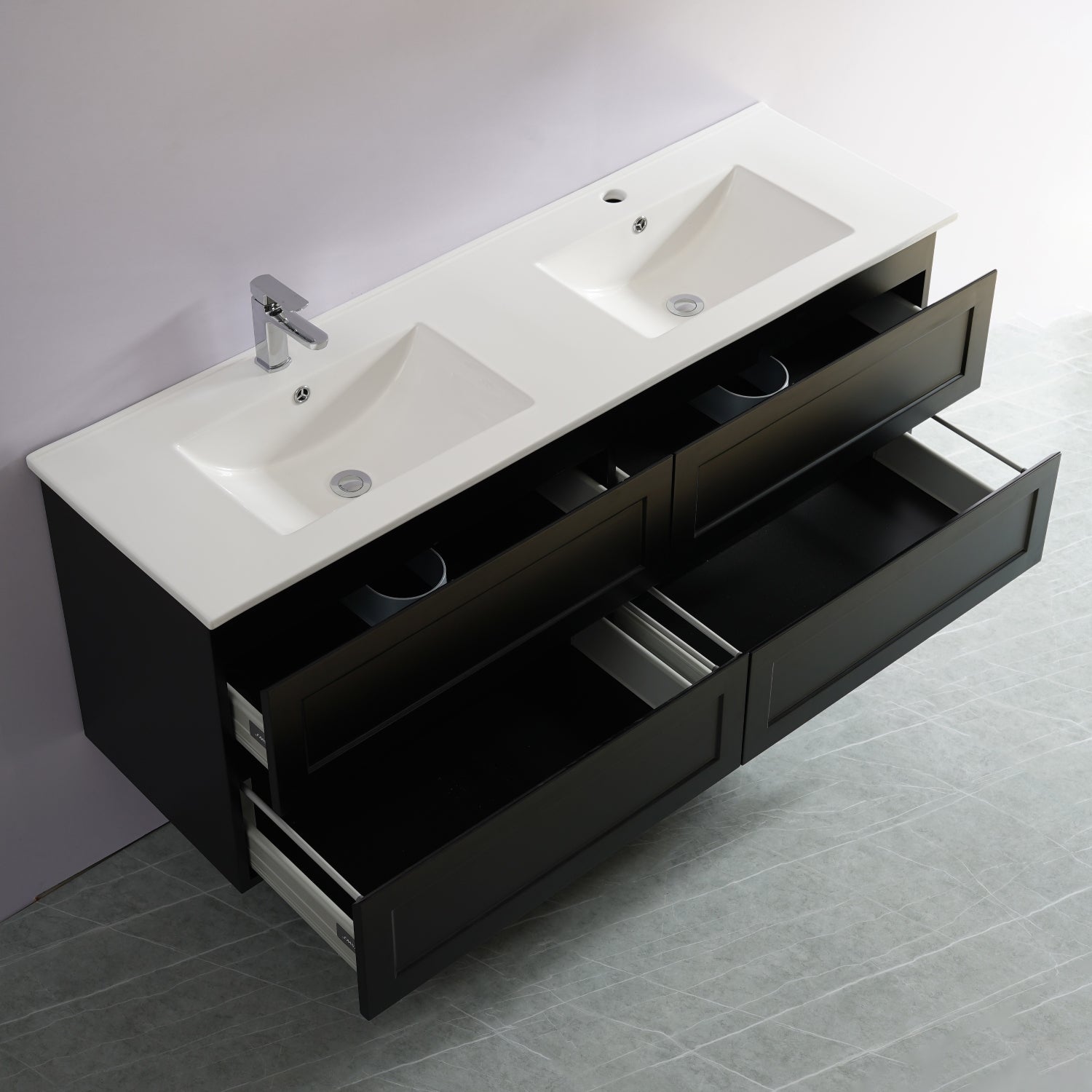 1500mm Matte Black Fremantle PVC Wall Hung Vanity Cabinet (Single/Double Bowl)