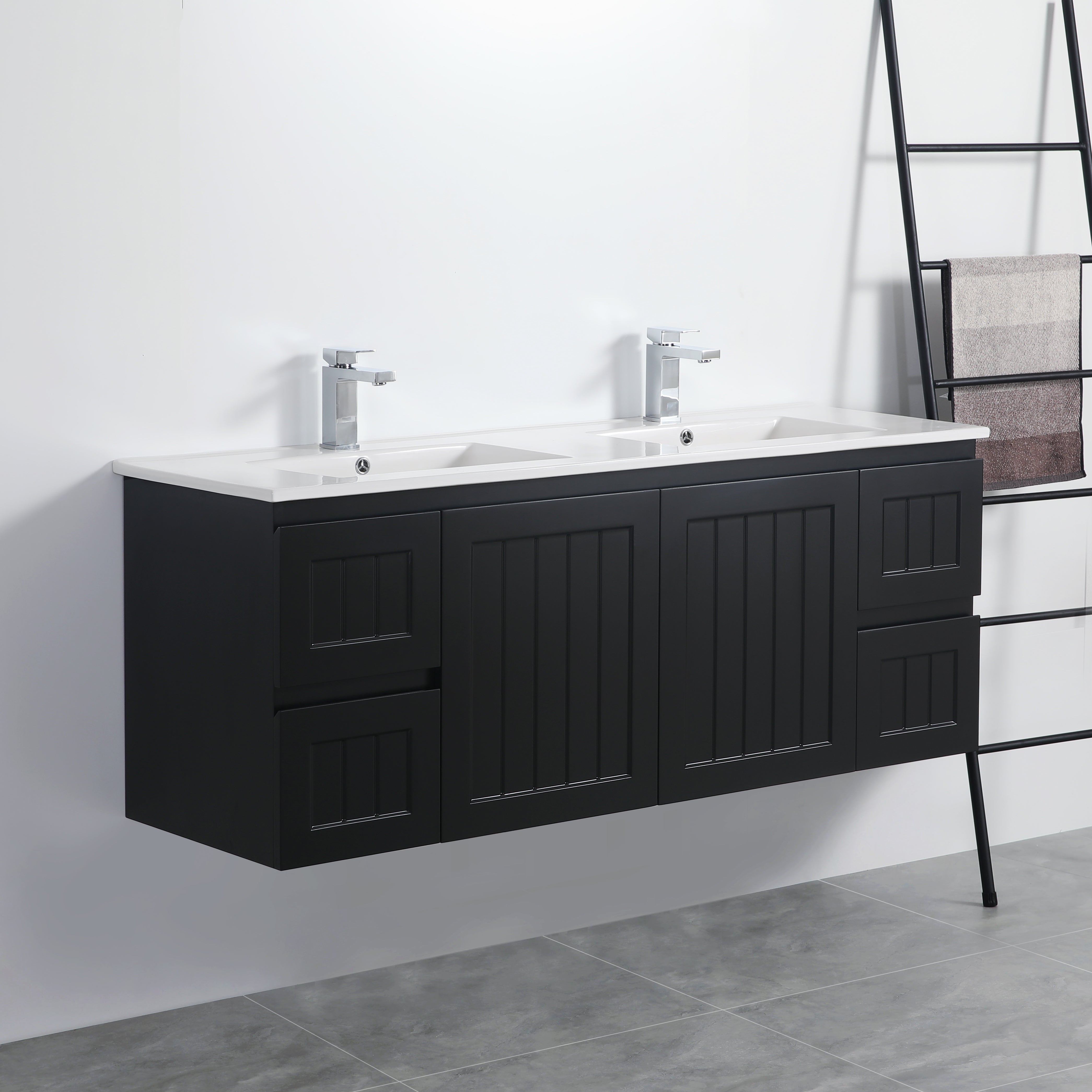 Matte Black ACACIA Shaker PVC Wall-Hung Vanity 1500mm (Single or Double Bowl)
