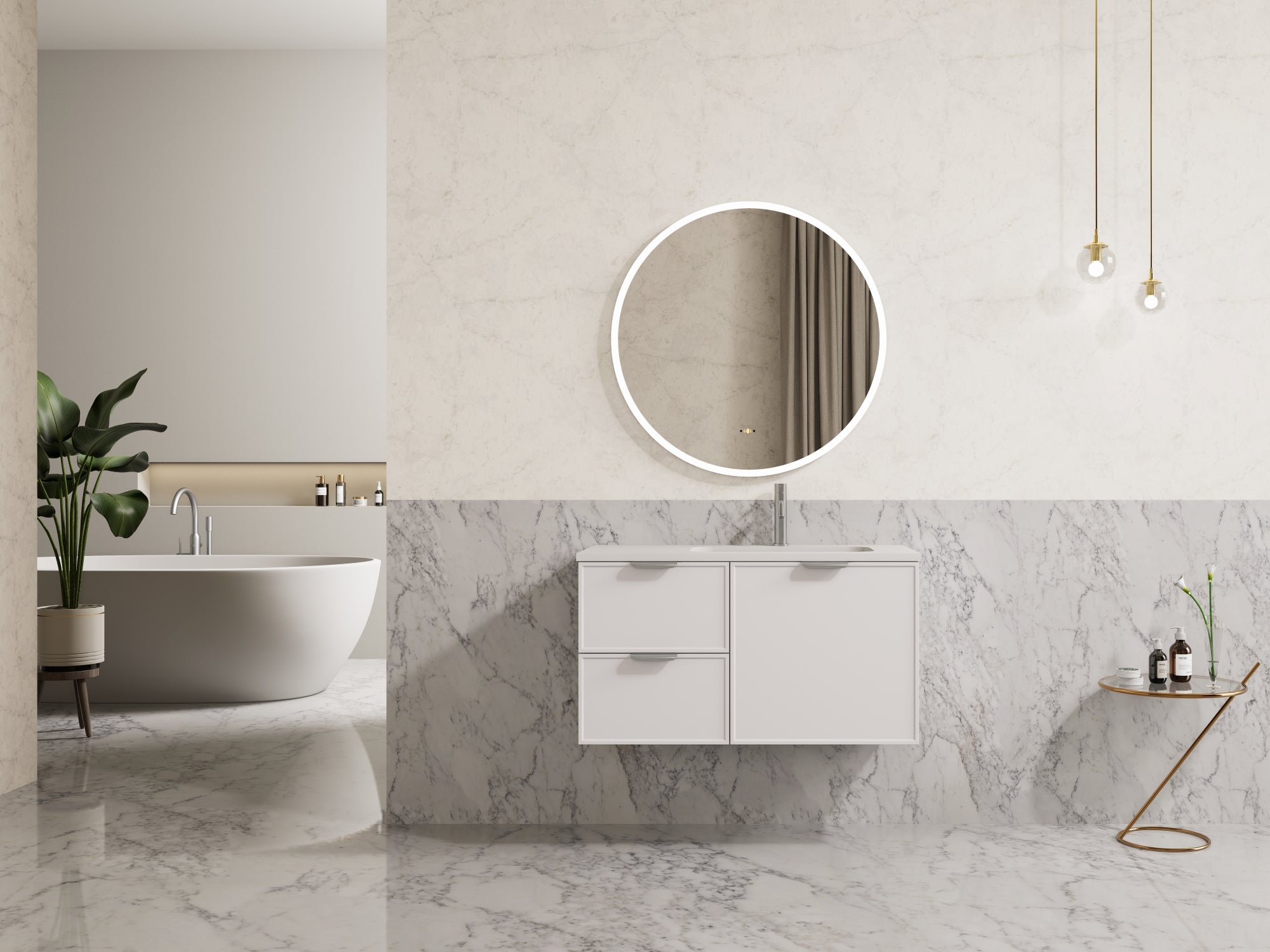 900mm Matte White Miami Wall - Hung PVC Bathroom Cabinet
