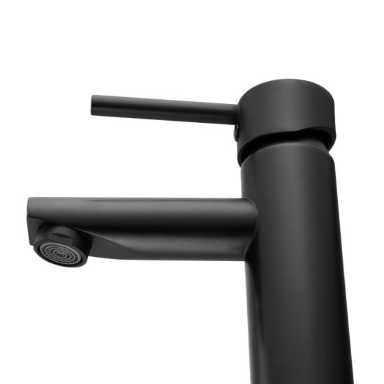 LUCID PIN Round Black Tall Basin Mixer - Ideal for Modern Bathrooms