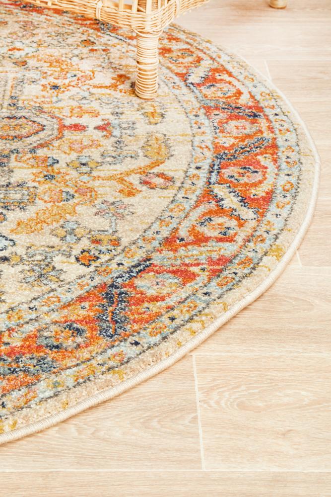Hot Sale! Legacy Rust-Colored Round Polypropylene Rug with Faded Persian Design from Turkey