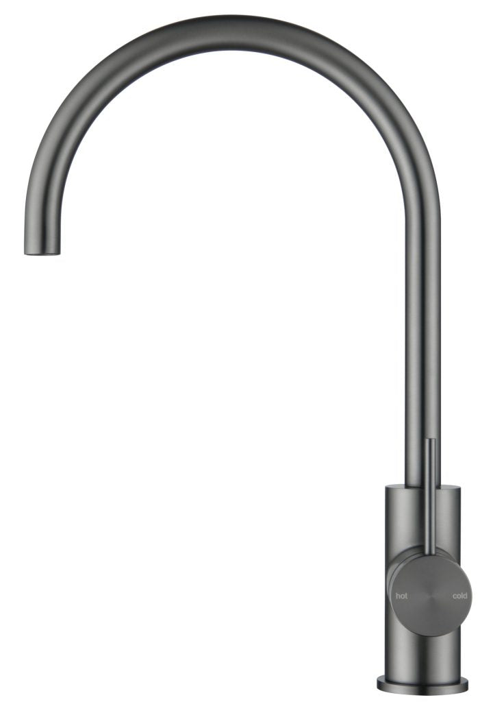 Brushed Gun Metal Mica Gooseneck Kitchen Sink Mixer with Modern Style