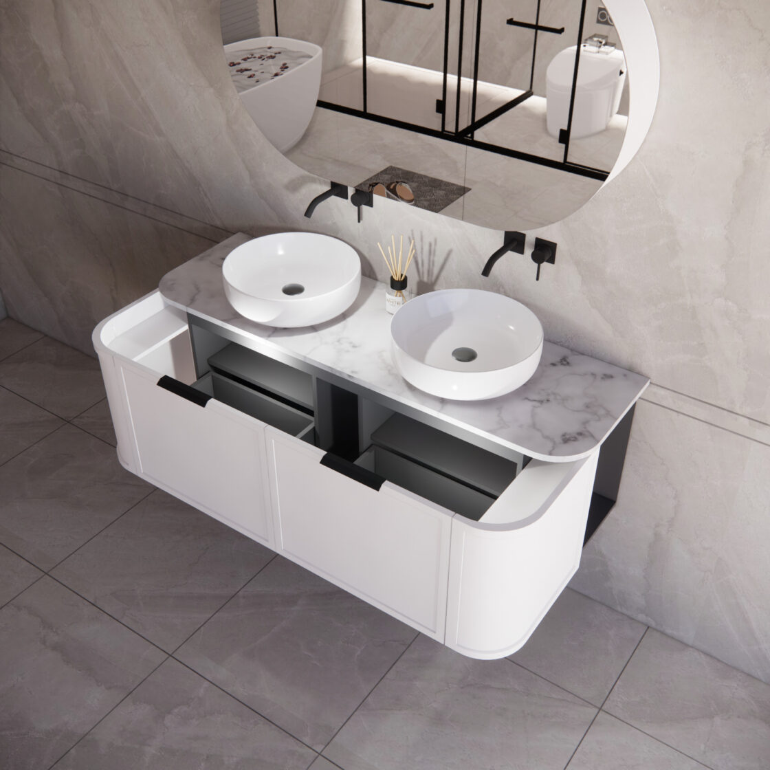 Matte White ABS Houston Curved Wall - Hung Vanity in All Sizes