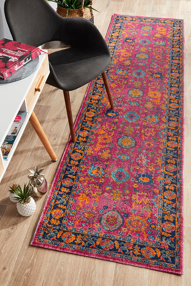 Pink Distressed Runner Rug with Vintage Persian Look - Eternal Whisper Corners